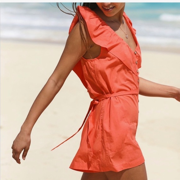 Free People romper, orange/coral color, size medium - Picture 2 of 9